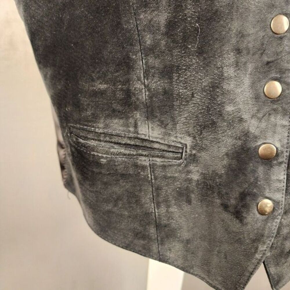 Vintage Gitano Button Down Suede Leather Vest Pockets Black SZ Large Rose *READ* - Picture 3 of 12